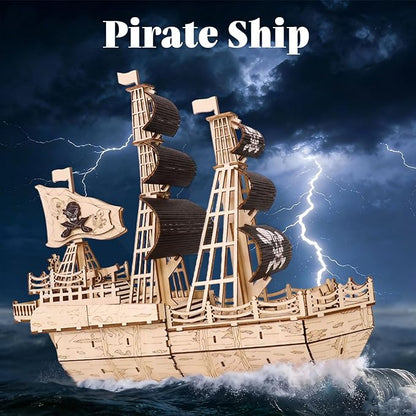 3D Wooden Puzzles for AdultsWooden Toy for Kids and AdultsModel Building KitEducational Brain TeaserBest Educational Christmas Birthday Day Gift for Friends (Wooden Pirate Ship)