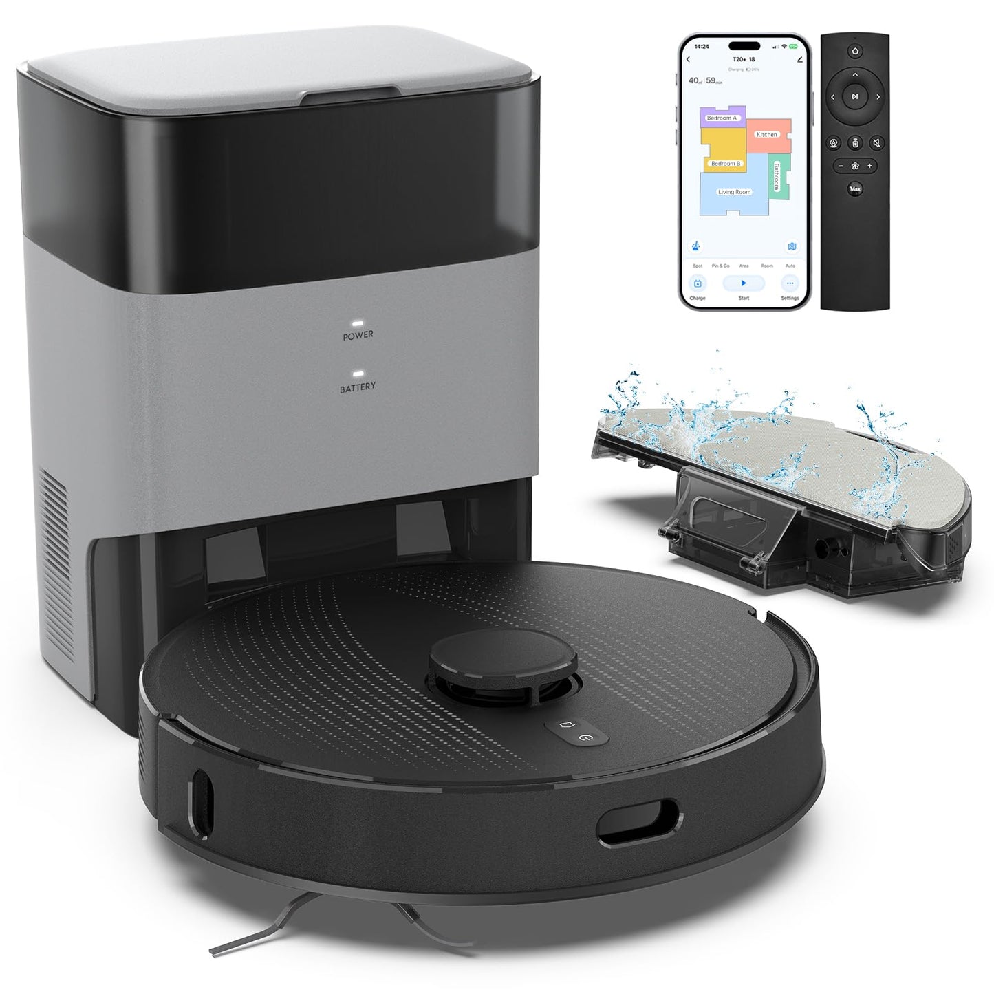 T20+ Self Emptying Robot Vacuum and Mop Combo, 6,000Pa Suction Robotic Vacuums, 75-Day Capacity, Home Mapping, APP & Voice & Remote, 180-Min Runtime, Robot Vacuum Cleaner for Pet Hair, Hard Floor
