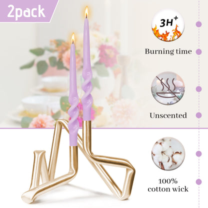 BALEAGCDL Twisted Taper Candle Smokeless Candles Purple Spiral Candlesticks 9.5 Inch Unscented Handmade Candles for Holiday Wedding Party Seasons Home Decoration 2 Pcs
