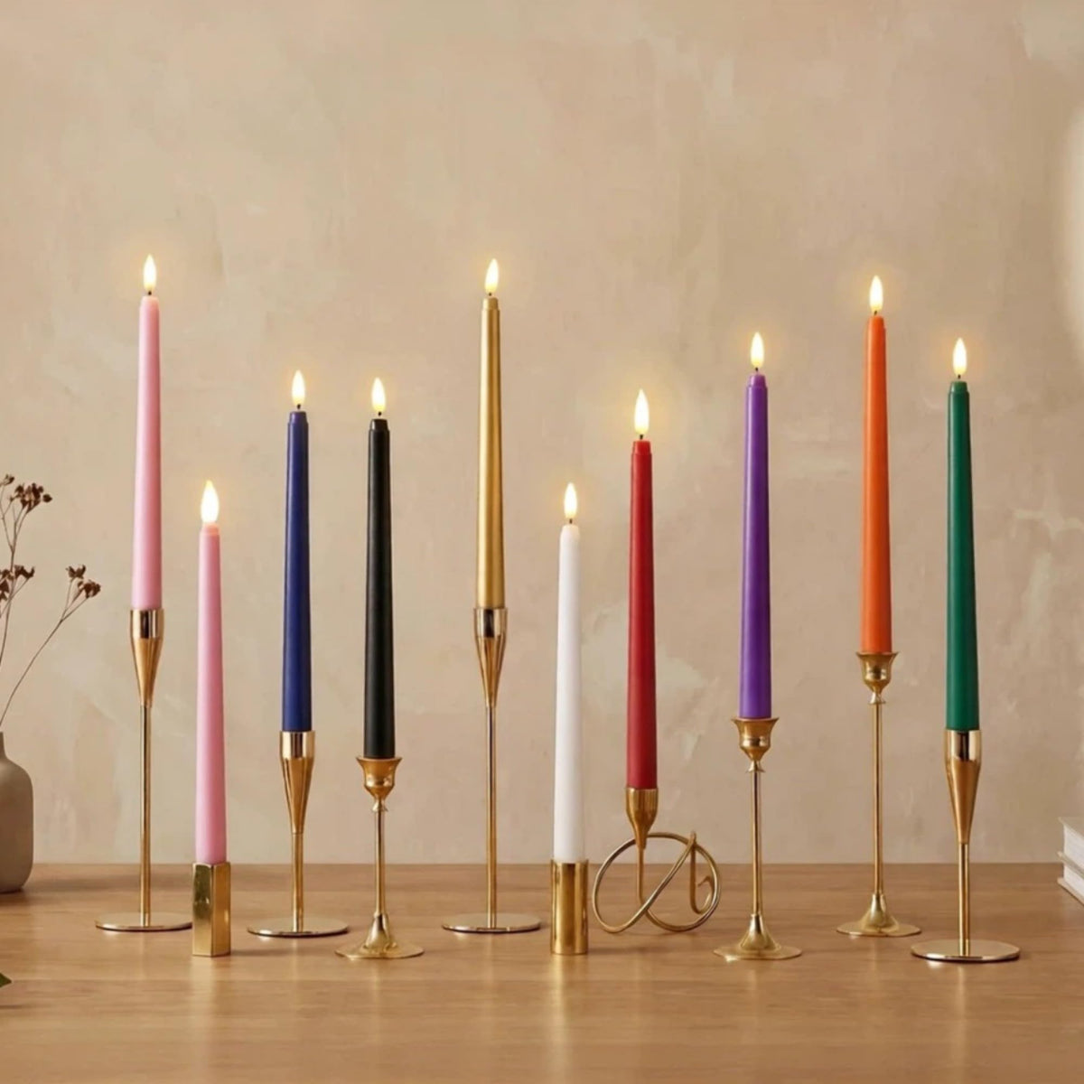 Ni-JASW Black Flameless Taper Candles with Remote, Flickering Battery LED Candlesticks Home Decor Set of 12