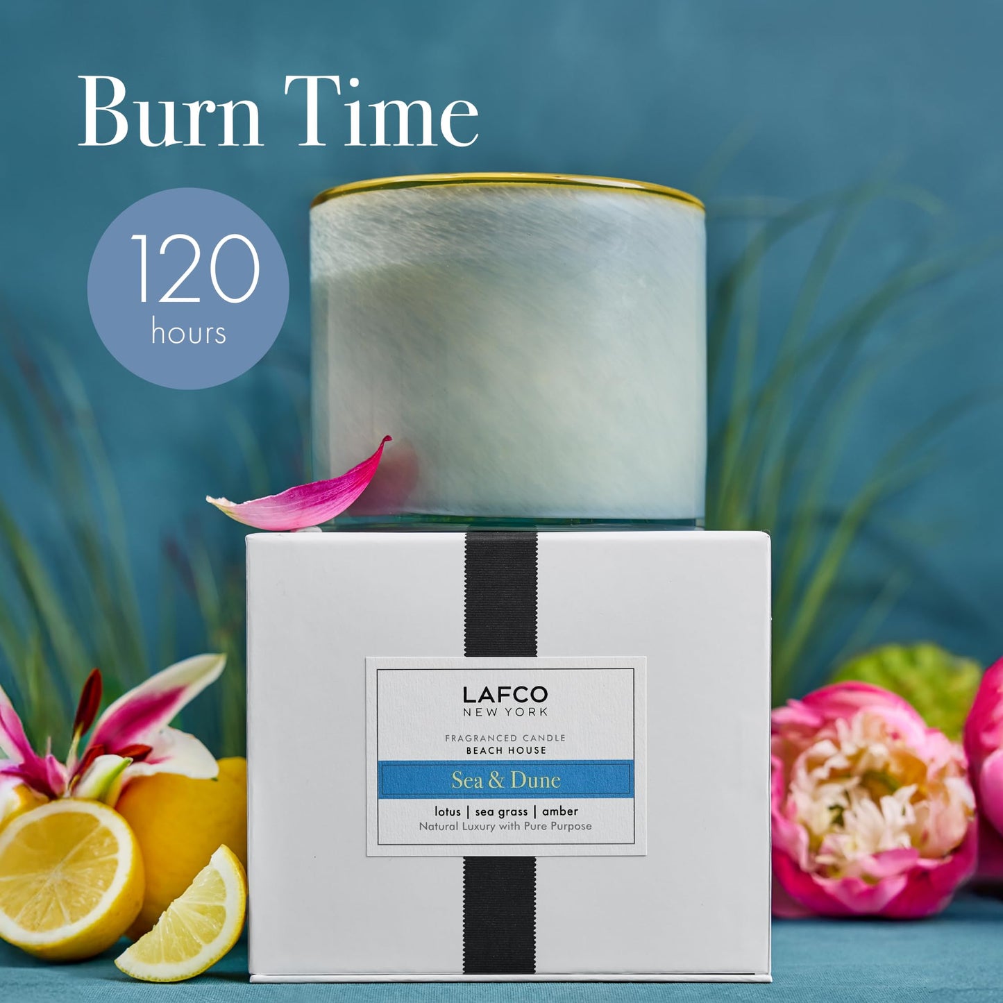 LAFCO New York 3-Wick Candle, Sea & Dune - 30 oz - 120-Hour Burn Time - Reusable, Hand Blown Glass Vessel - Made in The USA