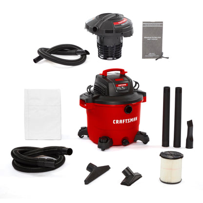 CRAFTSMAN CMXEVBE17595 16 Gallon 6.5 Peak HP Heavy Duty Wet Dry Shop Vacuum with Filter, Dust Bag, Hose, Attachments and CMXEVBE17678 1.75 Peak HP Wet Dry Vacuum Powerhead with Filter Bag and Hose