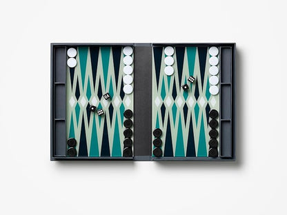 Printworks Classic Backgammon – Grey &amp Blue Acrylic Design Foldable Book-Style Set for Adults Elegant Tabletop Game