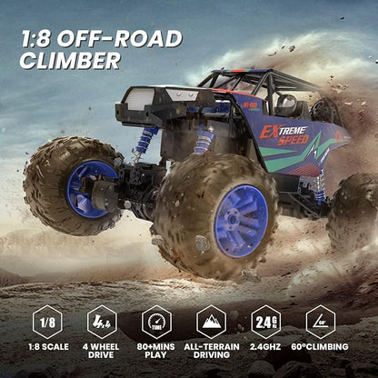 DEERC Large 1:8 Scale Upgraded Monster Truck Remote Control Car for Adults Boys Off Road RC Cars with Realistic Sound 2.4Ghz 4WD Rock Crawler Toy All Terrain Climbing 2 Batteries for 80 Min Play
