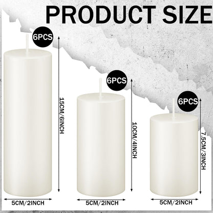 MTLEE 18 Pcs Pillar Candles Long Burning Unscented Candles Bulk for Wedding Church Party Spa Lantern Fireplace Restaurants Home Household Decor(2 x 3 Inch, 2 x 4 Inch, 2 x 6 Inch,Beige)