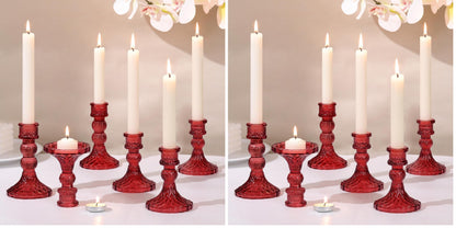 DARJEN Red Glass Candlestick Holders Set of 6, 4" H & 5" H Taper Candle Holders for Candlesticks & Pillar Candles, Diamond Candle Holders for Wedding Party Table Centerpiece, Home Decor (Pack of 2)