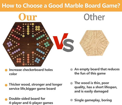 Extra Large Wahoo Board Game Wooden Original Board Game 2 Side Painted Fast Track Game for 4 Player and 6 Player with 30 Marbles6 Dices for Family Game Night (Brush Paint Burn Color)