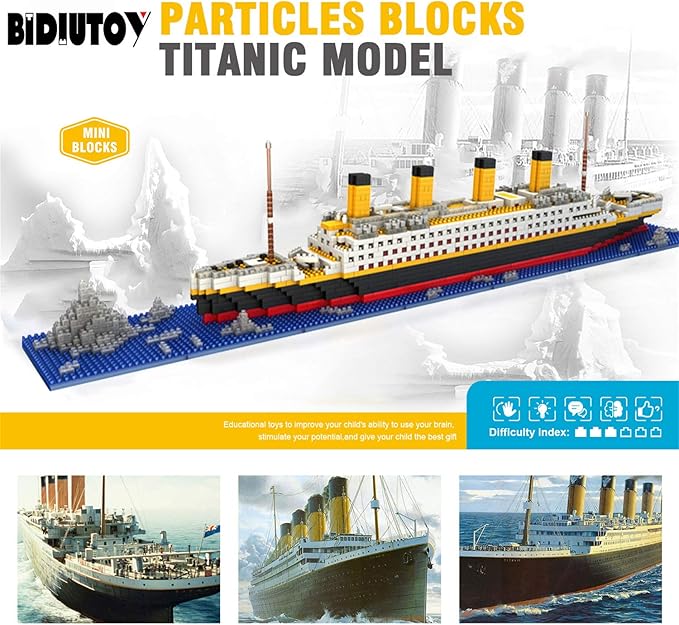 Titanic Ship Model Building Block Set 3D Puzzle Sets DIY Educational Toys Bricks Toy with 1860Pcs Micro Mini Blocks Ideal Gift for Kids and Adults