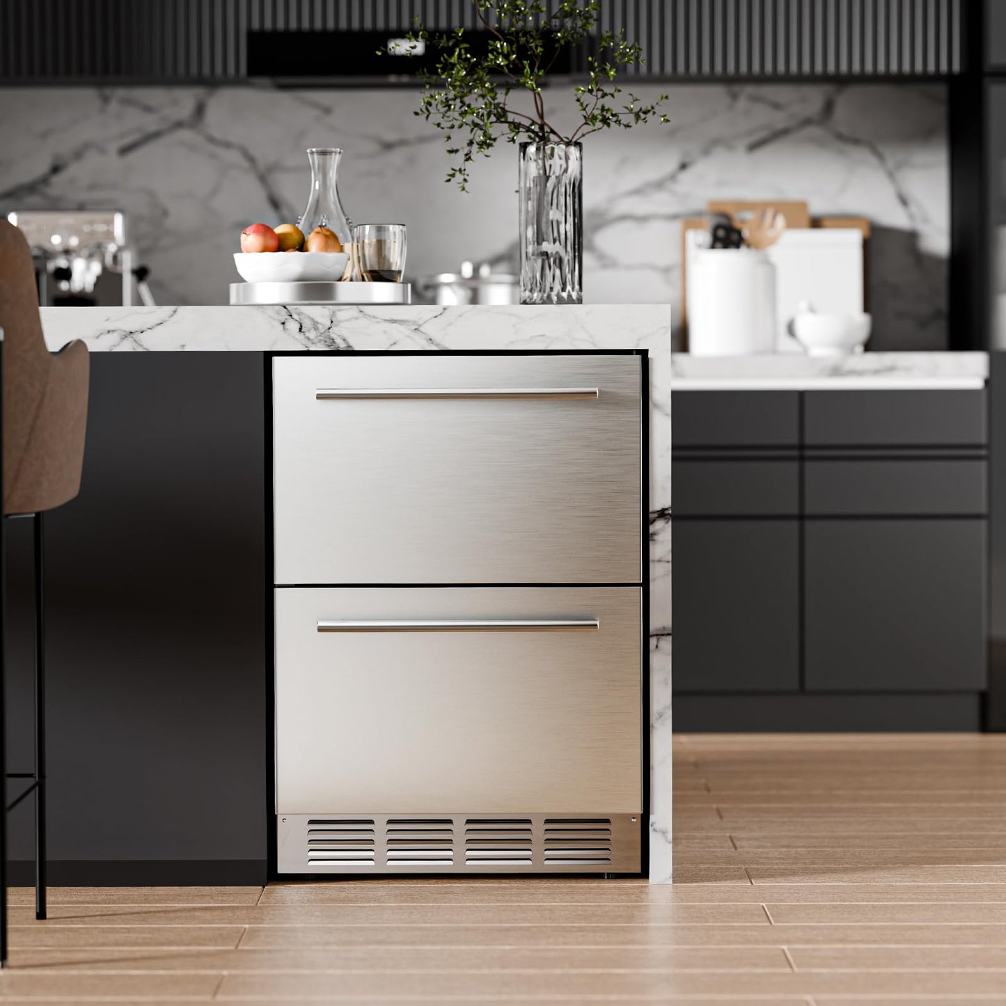 Antarctic Star 4.9 Cu. Ft. Under Counter Drawer Refrigerator, Built-in Fridge for Home and Commercial Use, Stainless Steel Door, Fast Cooling, Low Noise