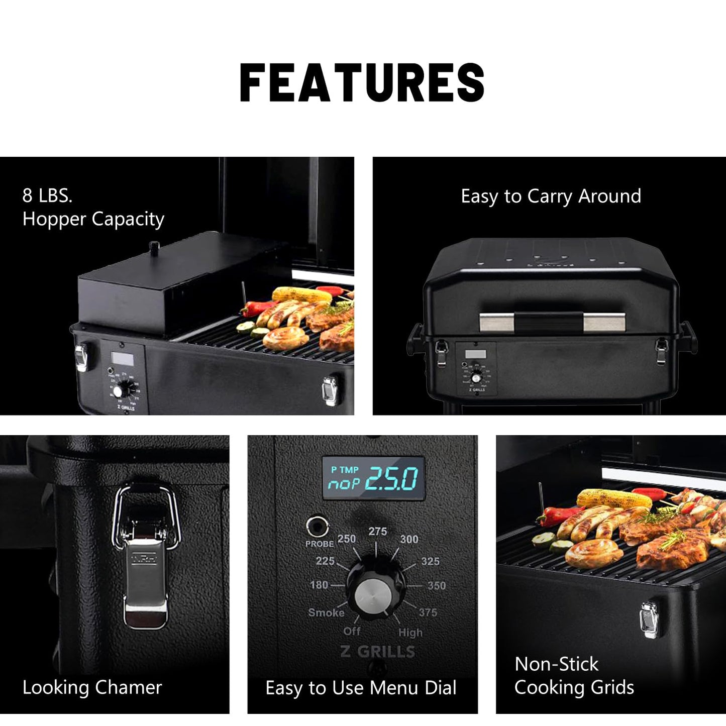 Z GRILLS ZPG-200APro Portable Tabletop Wood Pellet Grill and Smoker, Digital Control, 8 in 1 BBQ Grill for Outdoor Kitchen, Backyard, 202 Sq Inches of Cooking (Black)