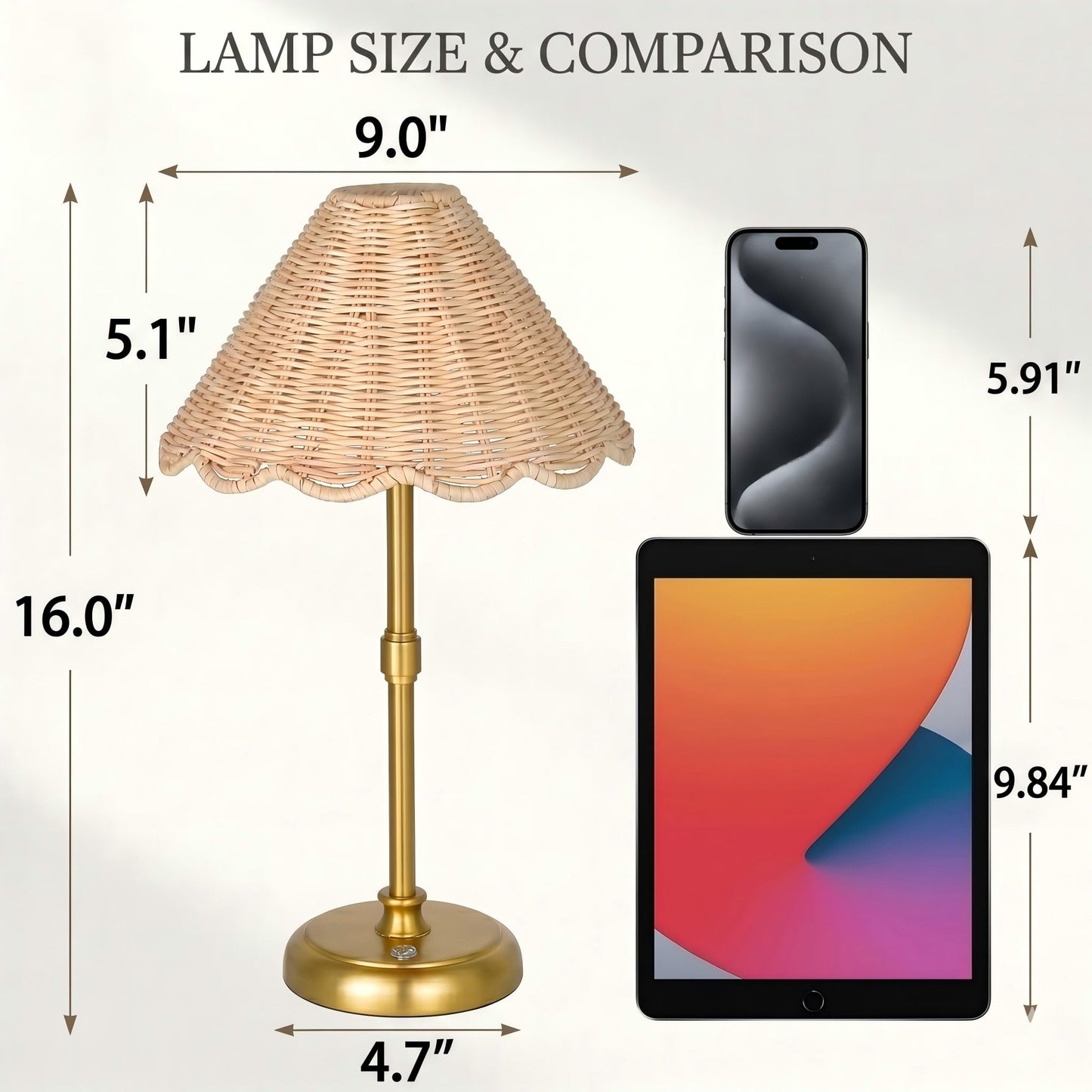 Folux Cordless Boho Rattan Table lamp, 5200-mAh Rechargeable Battery, 3-level Brightness Dimmable, Build-in Integrated LED 320 Lumen Max, Rattan Shade, for Bedside Restaurant Resort Hotel Dining Table