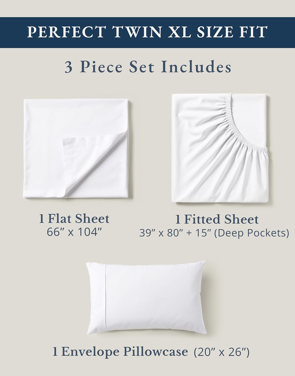 LANE LINEN 100% Organic Cotton Twin XL Sheets Set - Soft, Breathable 3-Piece White Percale Bedding