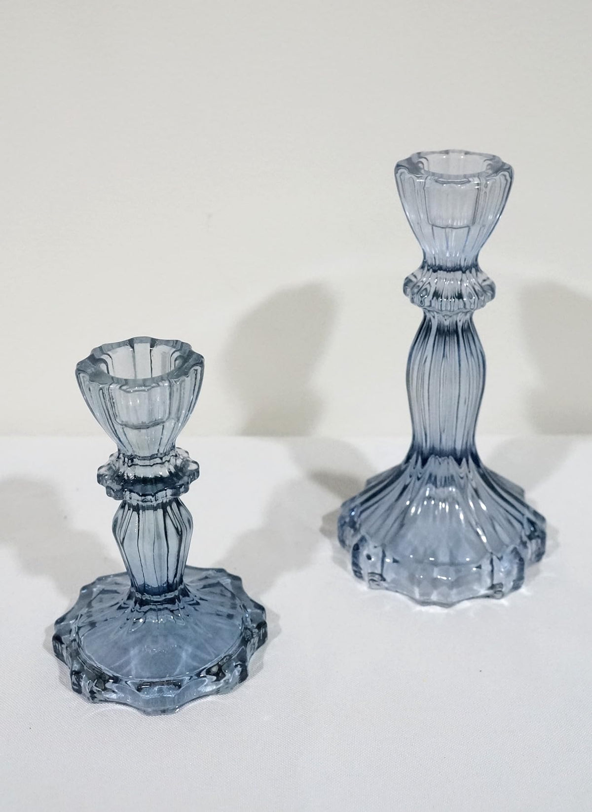 Generic Sweet Home Deco Glass Candlestick Holder, Taper Candle Stand for Indoor or Outdoor Dining, Tabletop Decoration, Set of 2 (Navy Blue)