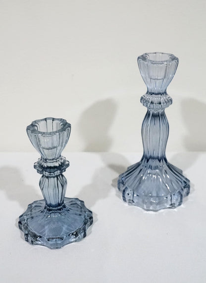 Generic Sweet Home Deco Glass Candlestick Holder, Taper Candle Stand for Indoor or Outdoor Dining, Tabletop Decoration, Set of 2 (Navy Blue)