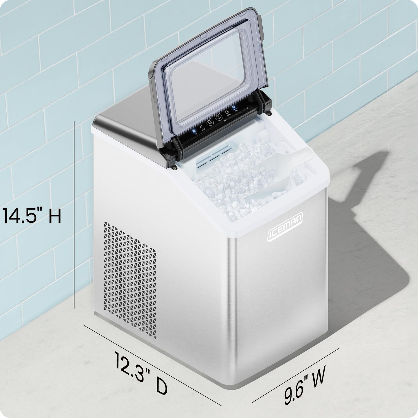 Iceman Pebble Ice Machine, Countertop Nugget Ice Maker Produces Chewable Pellet Ice in 20 Minutes, Makes 33lbs/Day, with One-Touch Cleaning Function and Ice Scoop/Basket Included – Stainless Steel