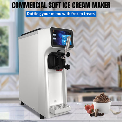 XPW Commercial Ice Cream Machine - 1000W 110V Single Flavor Soft Serve Ice Cream Maker Machine 2.7 to 4 Gal/H Touch LCD display & Auto Clean Soft Serve Maker Perfect for Bars Restaurants - White