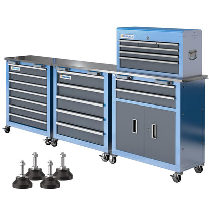 LARBANKE 3 Different Types Tool Chest Combination,Rolling Tool Chest with Stainless Countertop,Tool Cabinet with Connection Buckle,Wheels and Foot Pads,Portable Tool Box Inside