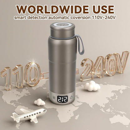Pure Titanium Travel Kettle,Dual Voltage Portable Electric Kettle 110V-240V Smart Small Water Boiler for Tea & Coffee,12 Temperature Control,Auto Shut Off & Boil Dry Protection (Gray,520ML)