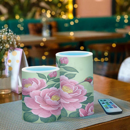ALAZA Red Roses and A Small Bird Hummingbirds Flickering Flameless Candles Battery Operated with Remote Timer,Tea Light Candles LED Pillar Votive Candles Set of 2 for Outdoor Indoor Decorations