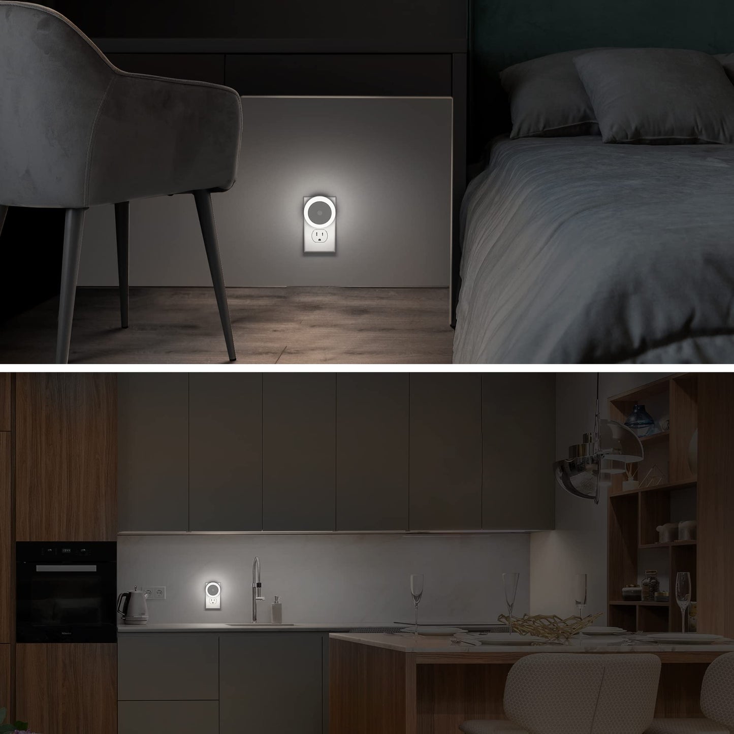 Briignite LED Baby Night Lights Plug into Wall [4Pack], Nightlight with Light Sensors for Kids Room, Bathroom Stair Lights, Hallway Light, Warm White