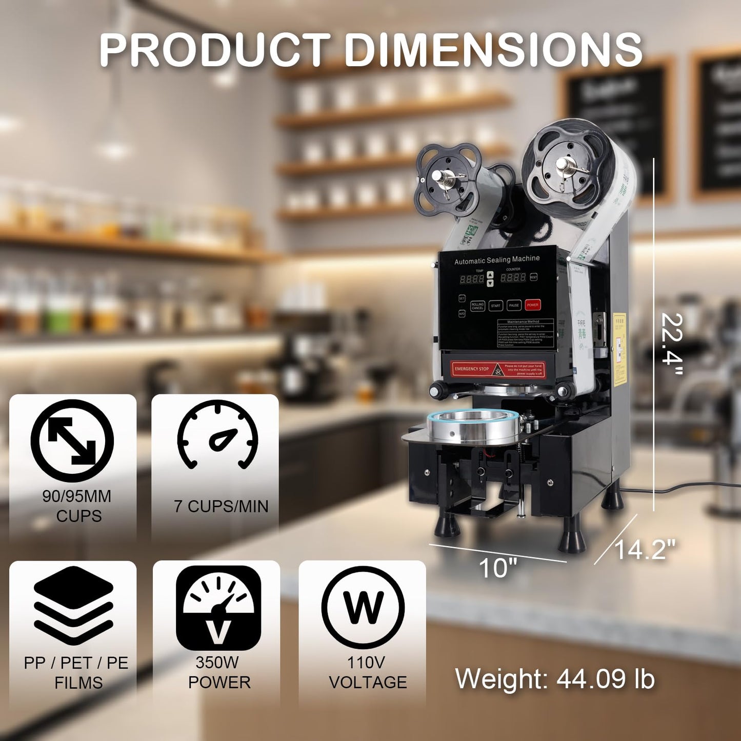 Cup Sealing Machine, Full Automatic Cup Sealer Machine 90/95mm Electric boba Cup Sealing Machine 500-650 Cups/H Digital Control LCD Panel Suitable for Bubble tea, Coffee, Drinks, Desserts (Black)