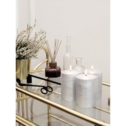 CANDWAX 3x4 inch Pillar Candles Set of 3 – Unscented Dripless Silver Candles for Event Decor, Weddings, Home Use