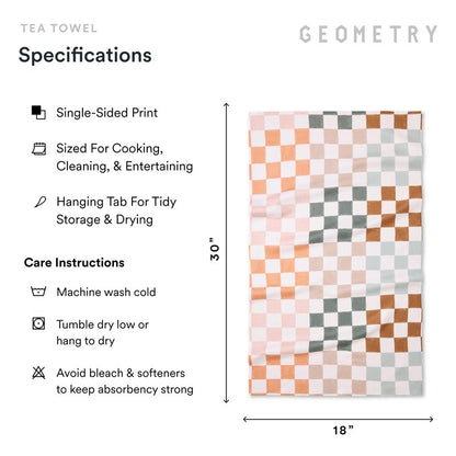 GEOMETRY Kitchen Tea Towels - Quick Dry Microfiber Dish Towels for Kitchen Checkmate CA, 18" x 30" 2-Pack