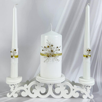 Magik Life Unity Candle Set - Wedding Ceremony & Reception – 6” Pillar & Two 10” Taper Candles – Long Burning Unity Candles for Marriage Ritual – Handmade in USA – Diamond |Gold