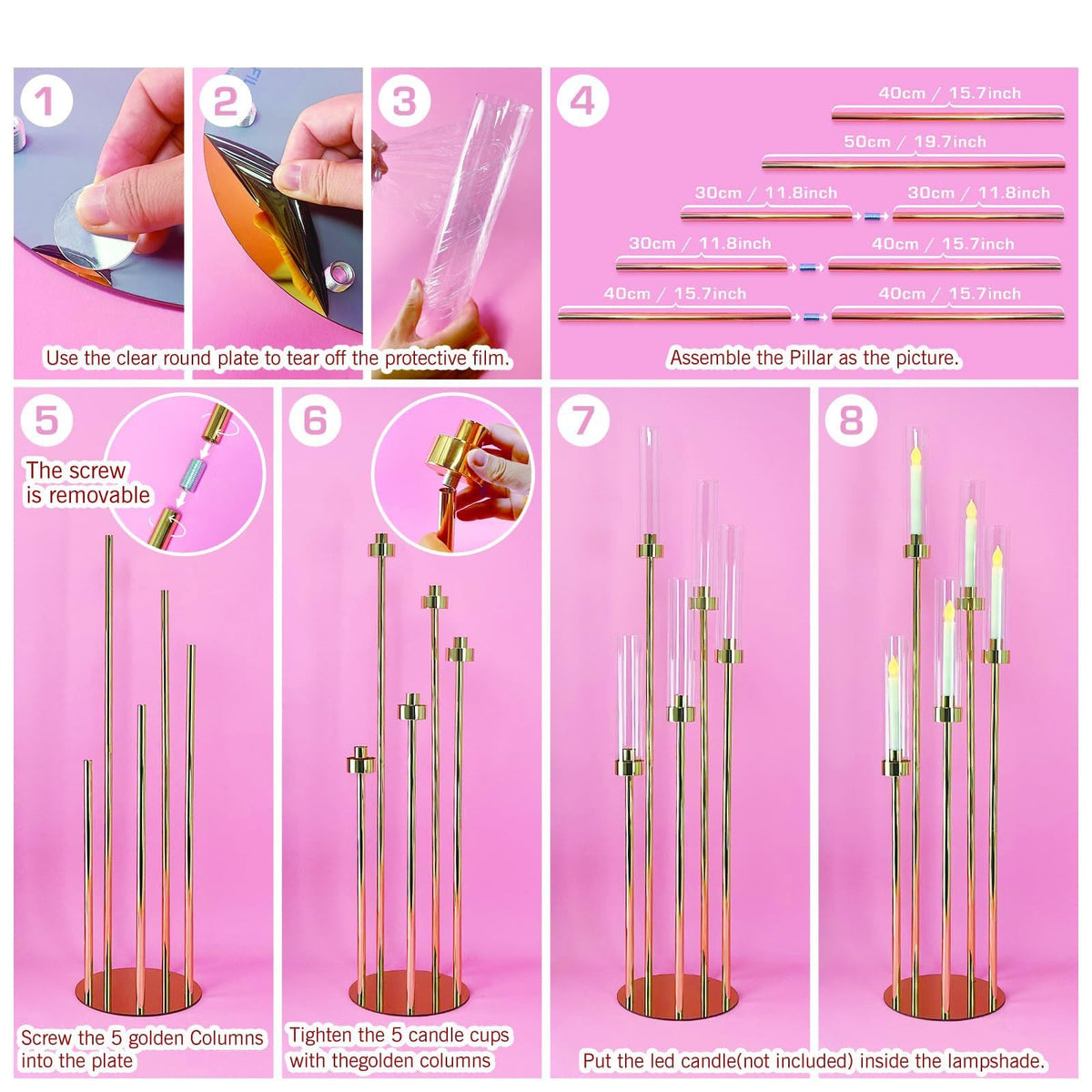 2/4PCS Candle Holder - Candelabra, 3/5 Arms Clear Candelabra Centerpieces for Wedding, Acrylic Candle Holder, Taper Candlesticks Candle Holders, with Acrylic Shade(3 Arm)