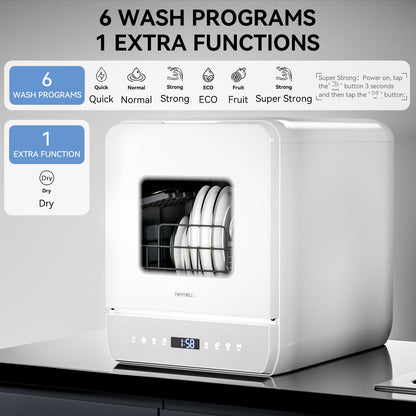 Hermitlux Countertop Dishwasher, 6 Wash Programs Slim Size Portable Dishwasher