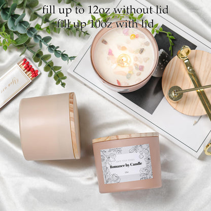 6Pcs Assorted Camel Candle Jars for Making Candles, 12oz Empty Candle Jars with Bamboo Lids,Labels and 100g Crystal Rocks, Glass Jars for Candle Making Supplies, Candle Containers for DIY Gifts