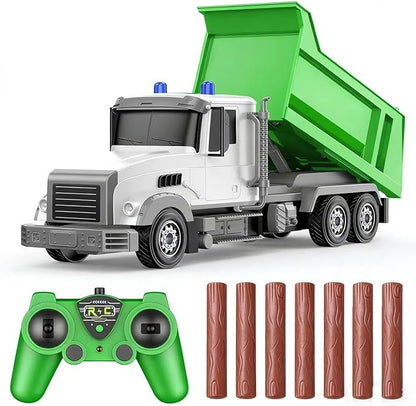 Remote Control Construction Dump Truck Toy RC Vehicle6 Channel Truck Toys with 6 pcs Wood2 Rechargeable Batteries1/24 Scale Dump TrucksBirthday Gifts Ideas for Boys Age 3-8 Year Old