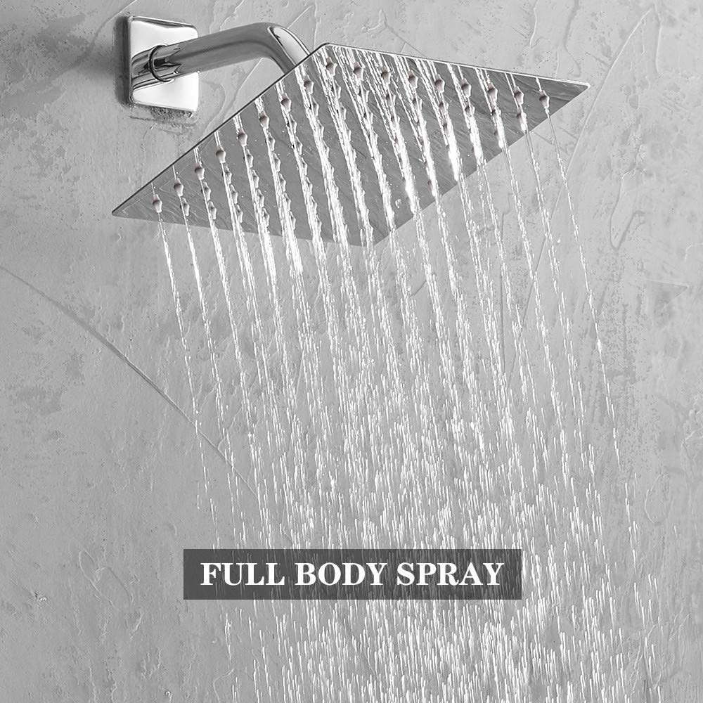 Heable Single Function Shower Trim Kit with Rough-in Valve, Bathroom Rain Shower Set Rainfall Shower Faucet System with Square Stainless Steel Metal Shower Head, Polished Chrome