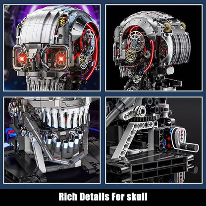 Fangool Mechanical Skeleton Head Building Blocks Set Scary Zombie Themed Skull Action Figure Toy Kit Horror Scene Decoration Kit Halloween Christmas or Birthday Gifts for Friends 1099 Pcs