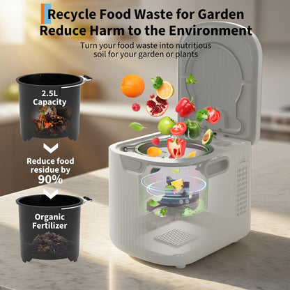 Homfan 2.5L Electric Composter Countertop, 3 Modes Kitchen Smart Compost Bin with Auto Cleaning, LED Display, Turns Kitchen Waste Into Dry Manure, Low Noise Food Waste Compost Machine