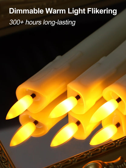 Warmhere 12 Pcs Short Flameless Taper Candles with Remote Timer, 6" Fake Taper Candles Battery Operated, Flickering 3D Flame, Ivory Plastic LED Candlesticks for Home Wedding Party Holiday Decor