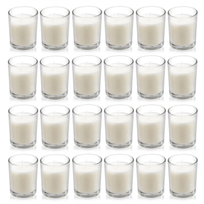 Housecret 24 Pack Warm White Unscented Clear Glass Filled Votive Candles. Hand Poured Wax Candle Ideal Gifts for Aromatherapy Spa Weddings Birthdays Holidays Party