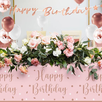 Rose Gold Birthday Party Supplies - Disposable Paper Plates Napkins Cups Tablecloth &amp Banner for Girl/Women Celebration Serves 25 - Decorate with Our Rose Gold Plates and Napkins Set