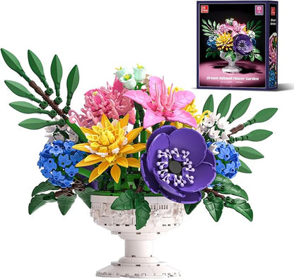Flowers Bouquet Botanicals Collection Building Sets with Vase Artificial Flowers Arrangement Building Toys Pretty Home Decor Table Decor Birthday Gifts for Women Gf Adults Girls Age 14+ (1081 PCS)
