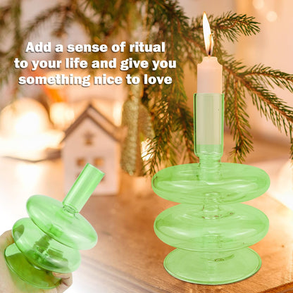 LNQ LUNIQI Clear Taper Candle Holders Glass Candle Stick Holder Modern Candle Holders for Tapered Candlesticks Wedding Reception Centerpieces Christmas（Dark Green）