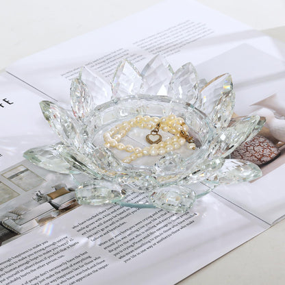 Crystal Lotus Flower Tealight Candle Holder, Clear, 7.48in
