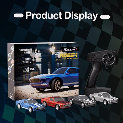 1/64 Scale Drift RC Car2.4Ghz Mini Sports CarEquipped with LED Lights and Mustang Retro Cars with Built-in GyroscopeProfessional Rear Wheel Drive30 Minute Driving Time (Silvery)