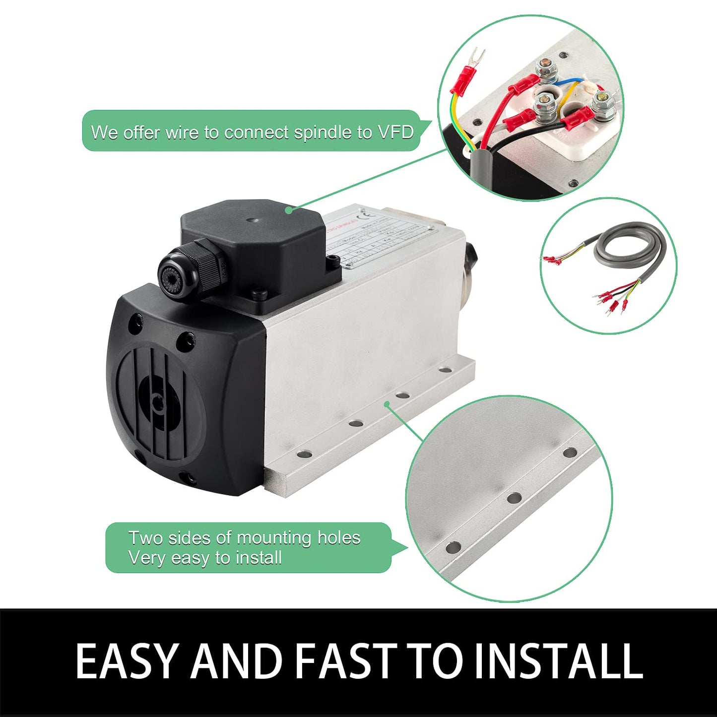 CNC Spindle CNC Motor 110V 2.2KW 2200W ER20 Square Air Cooled Spindle Motor 4 Bearings 24000RPM 400HZ for CNC Router Machine