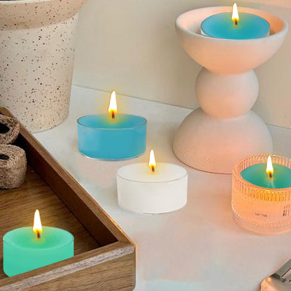 Scented Tea Light Candles 12 Pack Hand Poured 3 Color Smokeless 4 Hours Clean Burning Small Round Clear Cups Tealight Candles for Romantic Dinners Wedding Centerpieces Cozy Evenings