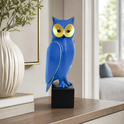 Royal Blue Resin Owl Statue – Mid-Century Modern Owl Sculpture – Retro-Style Abstract Art Home Decor – Freestanding Ornament for Living Room, Bookshelf, or Mantel – 15.7-Inch Resin Owl Sculpture
