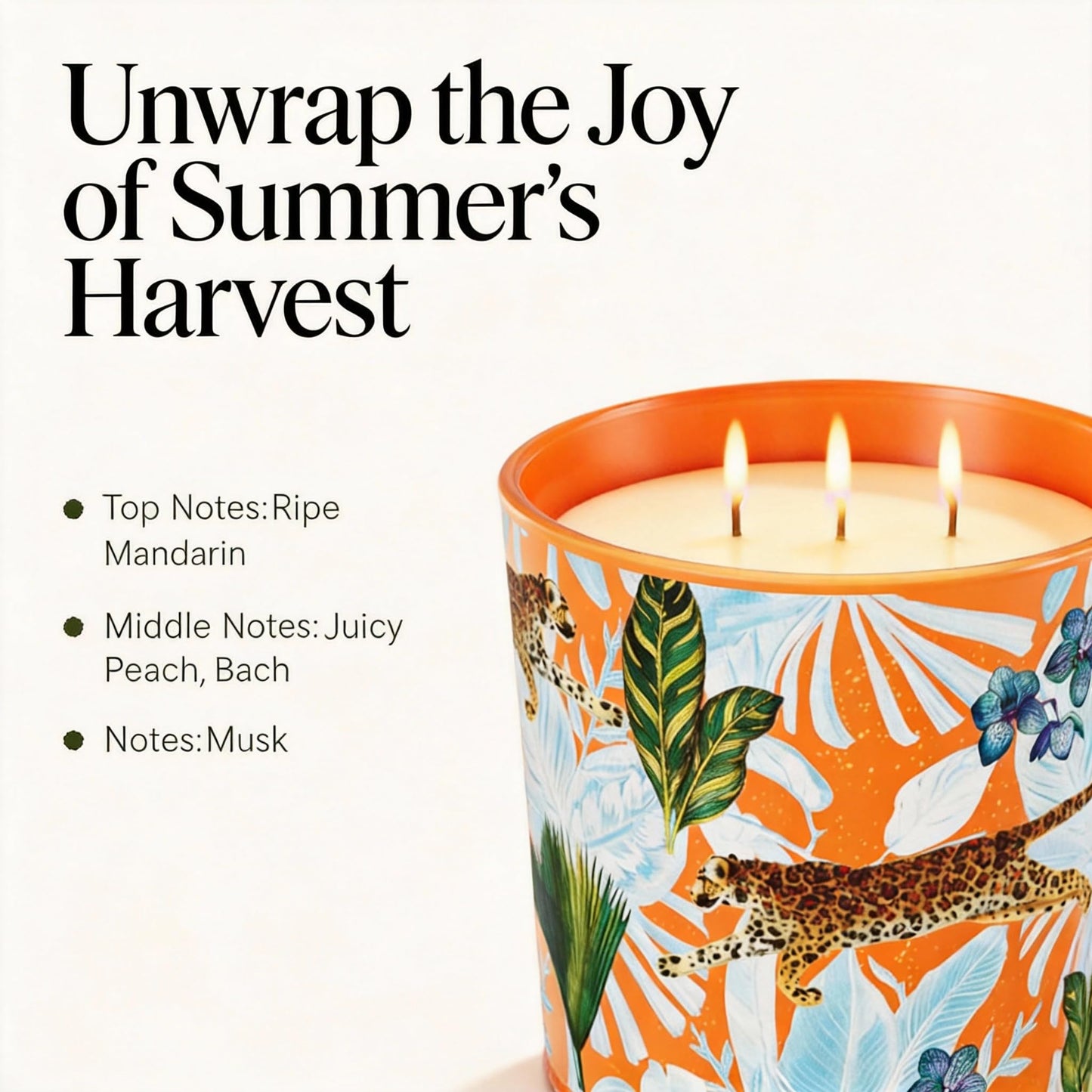 Mandarin Peach Scented Candle, 30oz Natural Soy Wax Non Toxic, 3 Wick Large Aromatherapy Candles for Home Scented, 100+ Hours Long Lasting,Clean Brun, Luxury Canle Gift for Women,Stress Relief,SPA
