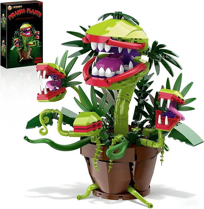 Piranha Plant Audrey 2 Building Blocks Set Little Shop of Horrors Carnivorous Flower Model with 4 Openable Mouth Toys Gifts for Kids Adults TV Movie Fans Halloween Christmas Birthday Gift（428PCS）