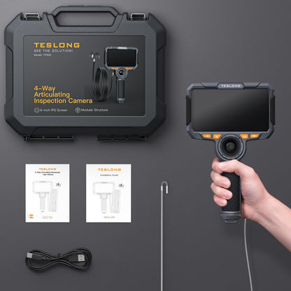 Teslong 3.9mm 4-Way Articulating Borescope with Light, 6'' IPS Endoscope Inspection Camera with 360 Articulated Probe, Flexible Automotive Mechanics Gadgets Fiber Optic Scope Cam (0.15inch-5FT)