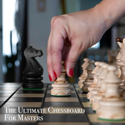 Wegiel Imperator 21-Inch Luxury Wooden Chess Set for Adults and Kids - Handcrafted from Premium Beech and Birch Wood - Unique Folding Design with Chess Piece Storage BlackImperator - Black