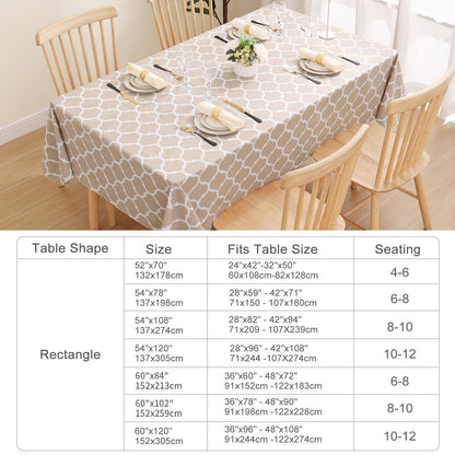 Smiry Rectangle Table Cloth, Waterproof Vinyl Tablecloths with Flannel Backing for Rectangle Tables, Wipeable Spillproof Plastic Tablecloth for Dining, Camping, Indoor and Outdoor (60"x84", Khaki)
